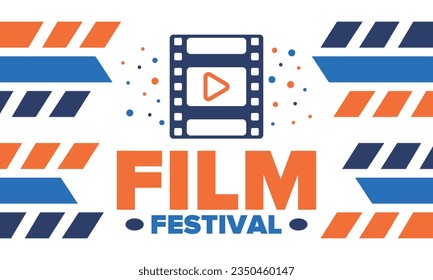 Film Festival. Movie Award. Cinematography event. Cinema premier graphic. Video production studio. Filmmaking art. Filmstrip logo. Show and entertainment. Vector illustration. Poster design