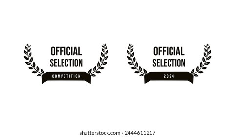 Film festival official selection, jury award in competition, black and white vector icon set