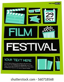 Film Festival Poster (Flat Style Vector Illustration Quote Design) with Text Box Template