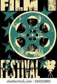 Film festival poster. Retro typographical grunge vector illustration.