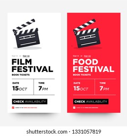 Film Festival Ticket Booking App with Clapperboard Vector Illustration