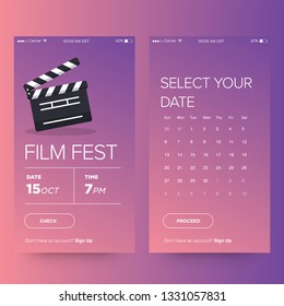 Film Festival Ticket Booking App with Clapperboard Vector Illustration