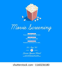 Film Festival Vector Invite Illustration with Popcorn Tub and Venue and Date Details Template