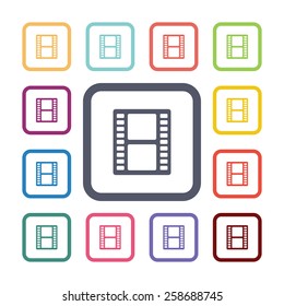 film flat icons set. Open colorful buttons 
