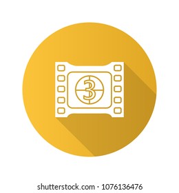 Film frame with countdown flat design long shadow glyph icon. Filmstrip. Vector silhouette illustration