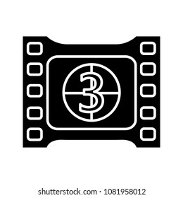 Film frame with countdown glyph icon. Filmstrip. Silhouette symbol. Negative space. Vector isolated illustration