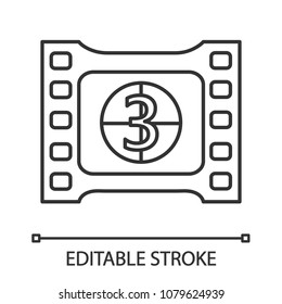 Film frame with countdown linear icon. Filmstrip. Thin line illustration. Contour symbol. Vector isolated outline drawing. Editable stroke