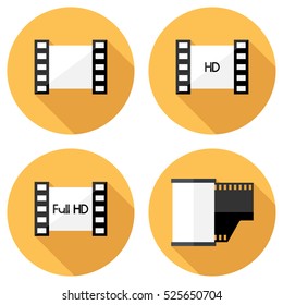 Film frame icons . HD , Full HD . Flat design style modern vector illustration. Isolated on stylish color background. Flat long shadow icon. Elements in flat design.