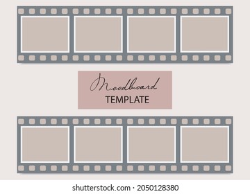 Film frame Mockup with empty space for photo or image. film strip photo frames on beige background. 8 templates. Mood board composition. Vector realistic EPS10. 