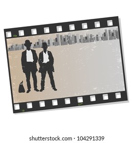 Film frame with silhouettes gangsters. Vector illustration