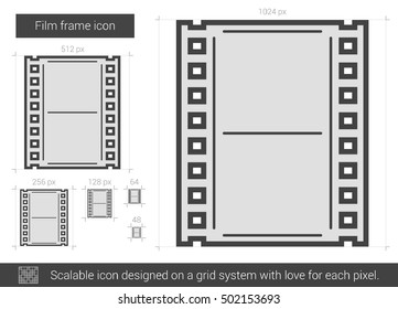 Ícone de linha de vetor de quadro de filme isolado no plano de fundo branco. Ícone de linha de moldura de filme para infográfico, site ou aplicativo. Ícone escalável projetado em um sistema de grade.