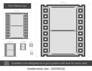 Film frame vector line icon isolated on white background. Film frame line icon for infographic, website or app. Scalable icon designed on a grid system.