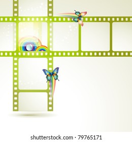 Film frames with butterflies and colored circles