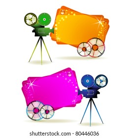 Film frames with camera and colored backgrounds