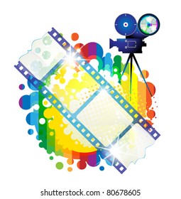 Film frames with camera over colorful background