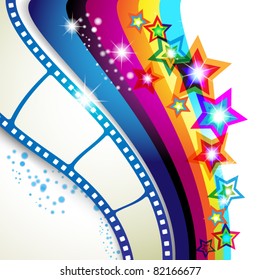 Film frames over colorful background