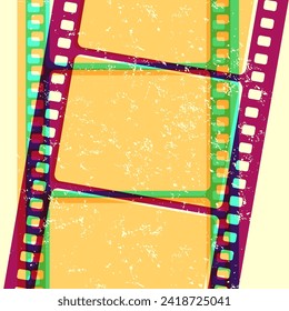 Film frames in risograph style with transparent colors. Retro concept poster and banner. Vector illustration