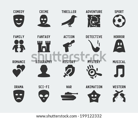 Film genres vector icon set