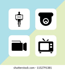 film icon. 4 film set with radiography, camera, video camera and tv vector icons for web and mobile app