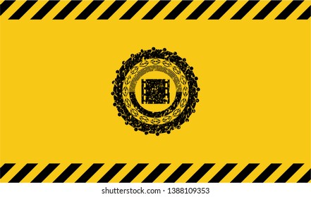 film icon black grunge emblem, yellow warning sign. Vector Illustration. Detailed.