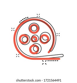 Film icon in comic style. Movie cartoon vector illustration on white isolated background. Video splash effect business concept.