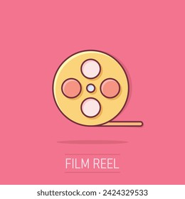 Film icon in comic style. Movie cartoon vector illustration on isolated background. Video splash effect business concept.