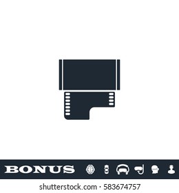 Film icon flat. Black pictogram on white background. Vector illustration symbol and bonus button