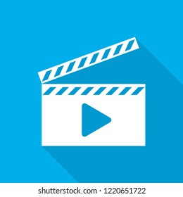Film icon in flat design. Vector illustration. Movie icon, isolated. Play Video icon