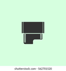 Film icon flat. Grey vector symbol on green background