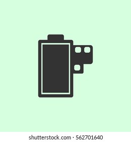 Film icon flat. Grey vector symbol on green background