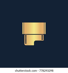 Film icon flat. Simple gold pictogram on dark background. Vector illustration symbol