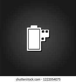 Film icon flat. Simple White pictogram on black background with shadow. Vector illustration symbol