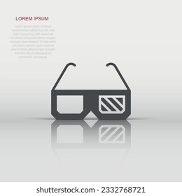 Film icon in flat style. Movie vector illustration on white isolated background. 3d glasses business concept.