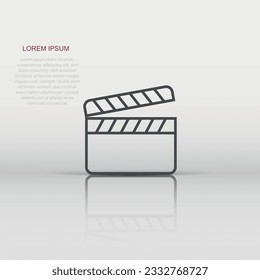Film icon in flat style. Movie vector illustration on white isolated background. Clapper video business concept.