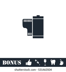 Film icon flat. Vector illustration symbol and bonus pictogram