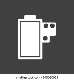 Film icon flat. Vector white illustration isolated on black background. Flat symbol
