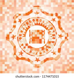 film icon inside abstract emblem, orange mosaic background