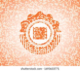 film icon inside abstract emblem, orange mosaic background