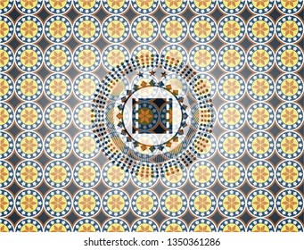 film icon inside arabic badge. Arabesque decoration.