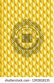 film icon inside golden emblem. Scales pattern. Vector Illustration. Detailed.