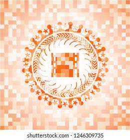 film icon inside orange mosaic emblem with background