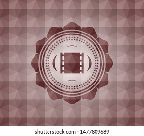 film icon inside red emblem with geometric pattern. Seamless.