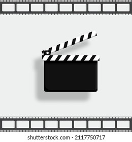 Film icon. Movie poster design template background with vintage film slate. Can be used for backdrop, banner, brochure, leaflet, print, publication, vector illustration