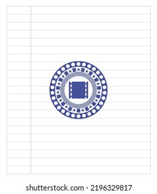 film icon with pen strokes. Blue ink. Vector Illustration. Detailed. 