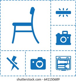 Film icon. set of 6 film filled icons such as heart with camera, camera, no flash
