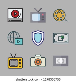 film icon set. vector set about streaming, focus, videotape and video player icons set.