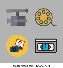 film icon set. vector set about vhs, video camera, movie and photo camera icons set.