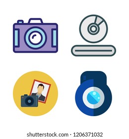 film icon set. vector set about video player, photo camera and lens icons set.