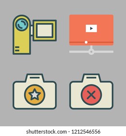 film icon set. vector set about camcorder, video player and photo camera icons set.