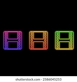 Film icon vector. Flat icon isolated on the white background. Editable EPS file. Vector illustration. neon style..